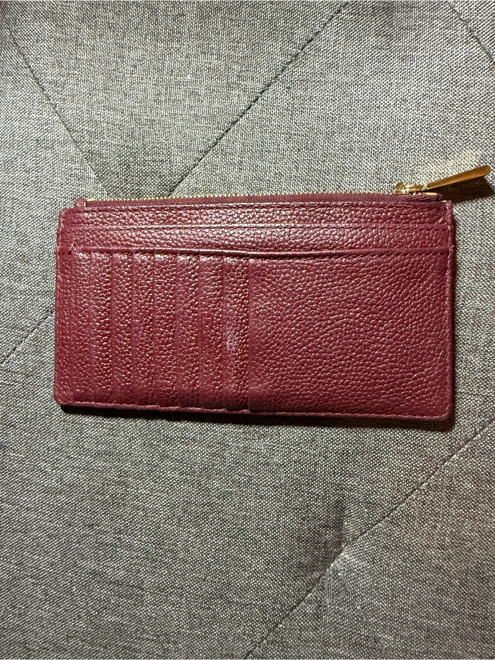 Michael Kors Wine Pebbled Leather Zip Card Wallet with Gold Logo - Picture 2 of 2